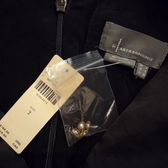 Anthropologie Black White Floral print Puff Sleeve Collared Button Short Dress - Picture 2 of 5